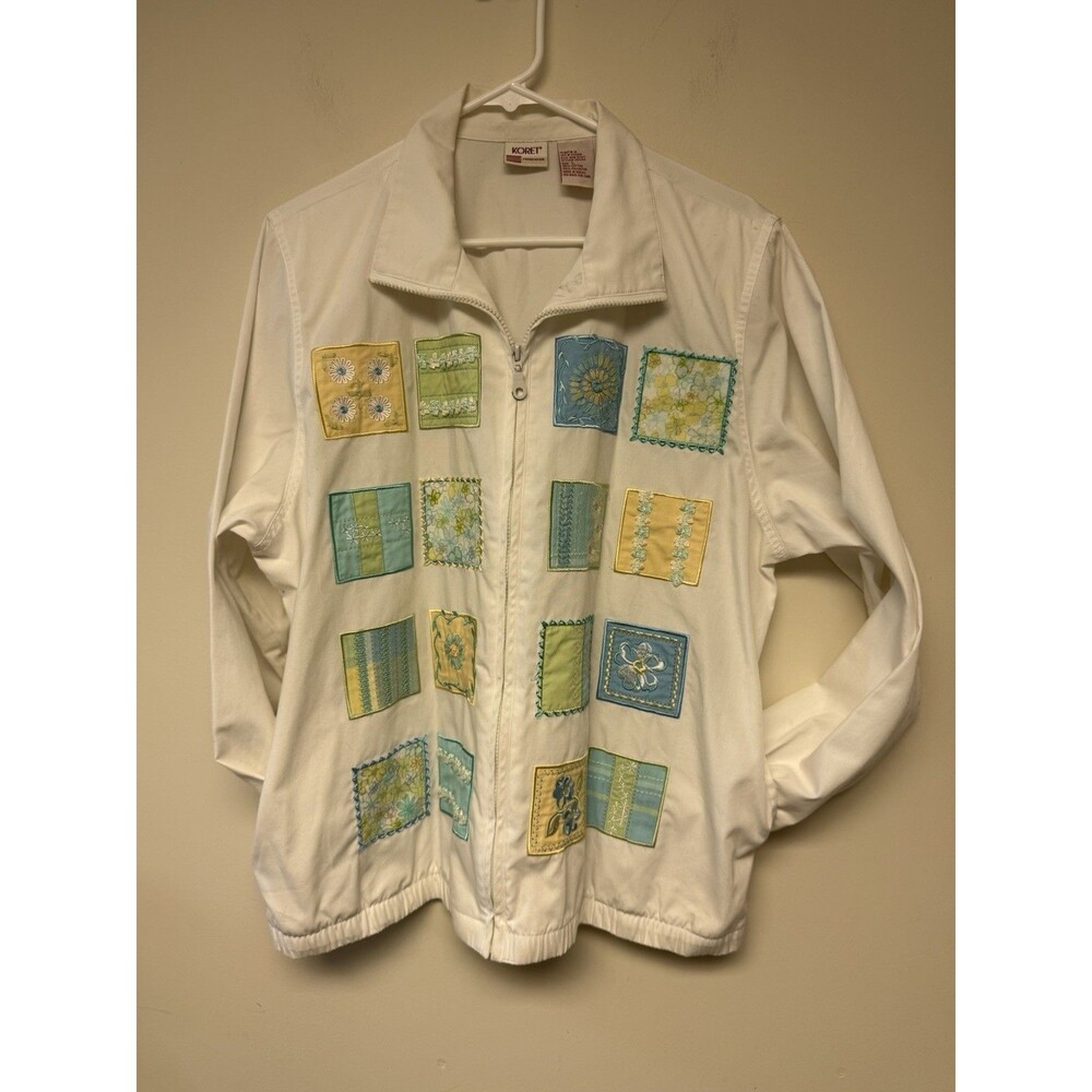 VTG Koret Francisca Full Zip Jacket XL White Multi Patch Grandmacore 90s - Picture 2 of 9